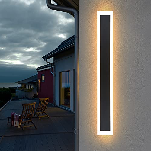 ZMH LED Wandleuchte Aussen Wandlampe: 50cm Außenwandleuchte Innen Schwarz Lampe Lang Wand Leuchten Modern Außenlampe IP65 Wasserdicht 10W Flurlampe für Hauswand Flur Schlafzimmer Garten Treppenhaus von ZMH