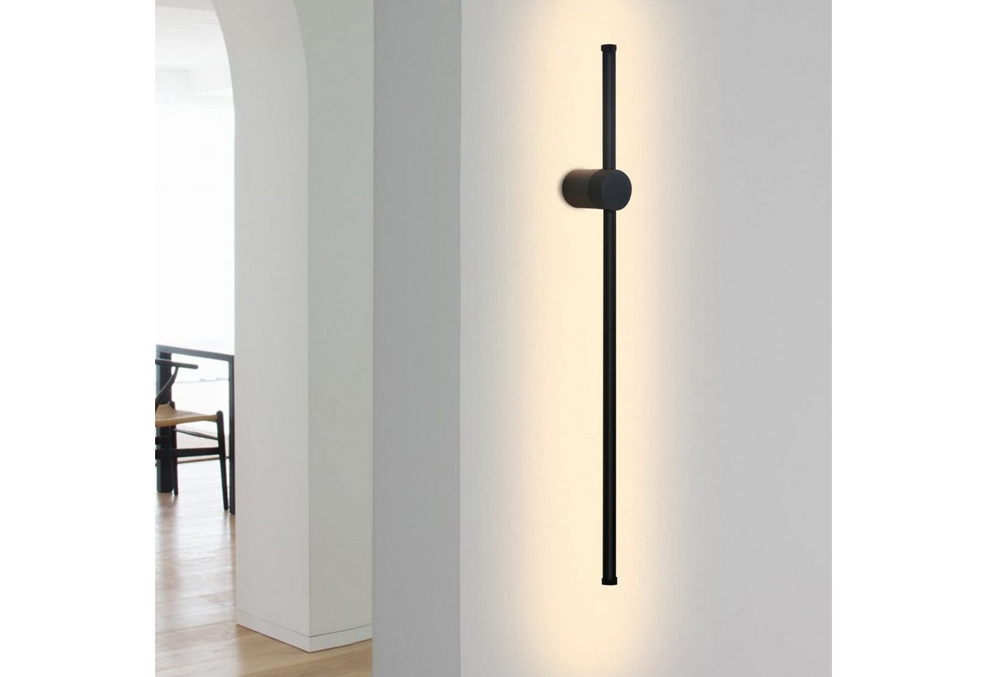 ZMH LED Wandleuchte Innen Schwarz Modern 60//100CM Wanlampe Schwenkbar Treppenhaus, Augenschutz, Einfache Installtion, LED fest integriert, Warmweiß, modern Wandlampe von ZMH