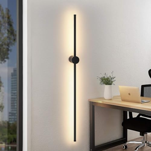 ZMH LED Wandleuchte Schwarz 100CM Lang Innen Wandlampe Wohnzimmer Schwenkbar Minimalistische Nachtlampe Warmweiß 3000K Bettlampe 8W für Schlafzimmer Wohnzimmer Flur Arbeitszimmer Treppenhaus von ZMH