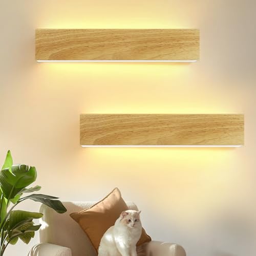 ZMH LED Wandleuchte innen Wandlampe - 32CM*2 17W Holz Design Flurlampe Treppenhauslampe 3000K Warmweiß Nachtlampe Wandbeleuchtung Innenbeleuchtung für Wohnzimmer Schlafzimmer Flur Treppenhaus von ZMH