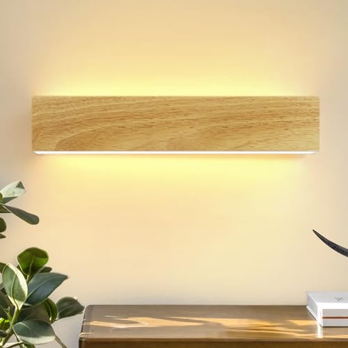 ZMH LED Wandleuchte innen Wandlampe - 32CM Holz Modern Flurlampe Up und Down Design Treppenhauslampe Indirekt 10W 3000K Warmweiß Wandbeleuchtung für Wohnzimmer Schlafzimmer Flur Treppenhaus Bett Küche von ZMH