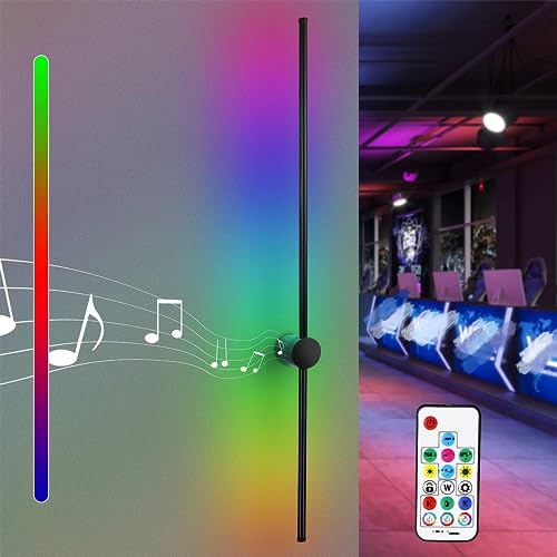 ZMH Led Wandleuchte Innen Wandlampe: 100CM RGB Schwarz Musik Flurlampe Modern Design Dimmbar Schlafzimmerlampe mit Fernbedienung Wandbeleuchtung für Flur Treppenhaus Schlafzimmer Wohnzimmer von ZMH