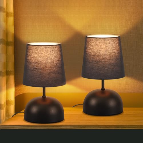 ZMH Nachttischlampe 2er Set Tischlampe mit Kabel - Tischleuchte Schwarz Klein Nachtlampe Schlafzimmer Stoff Bettlampe Modern Design Schreibtischlampe für Wohnzimmer Büro Bett Tisch Fenster Hotel von ZMH