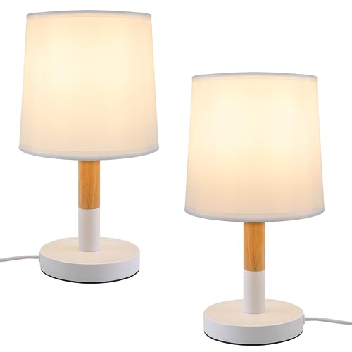 ZMH Nachttischlampe 2er Set Tischlampe Wohnzimmer - Tischleuchte Holz E27 Fassung Bedside Lamp Schlafzimmer Weiß Landhausstil Nachttischleuchte Nachttisch Modern Für Esszimmer Landhaus Restaurant von ZMH