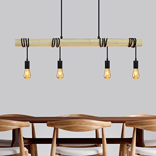 ZMH Pendelleuchte esstisch Vintage Hängelampe - Retro Holz Pendellampe 4 flammig E27 Esstischlampe schwarz Esszimmerlampe Industrial Küchenlampe für Esszimmer Küchen Wohnzimmer - ohne Leuchtmittel von ZMH