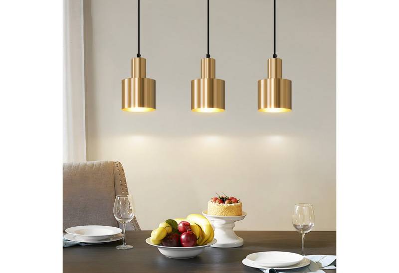 ZMH Pendelleuchte Esszimmer 3 Flammig Gold E27 Hängelampe Metall Schlafzimmer Flur, Einfache Installation, ohne Leuchtmittel, Vintage Esstischlampe für Schlafzimmer Küche von ZMH