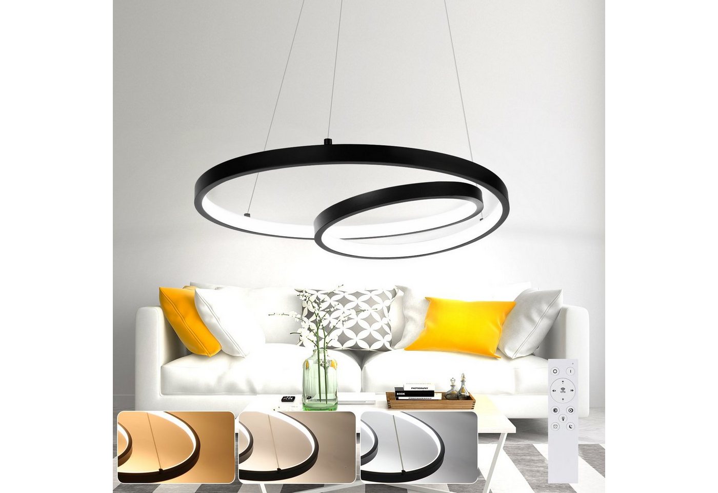 ZMH Pendelleuchte 40CM Design Modern für Wohnzimmer Schlafzimmer Küche Esszimmer, dimmbar, LED fest integriert, Tageslichtweiß, LED, höhenverstellbar von ZMH