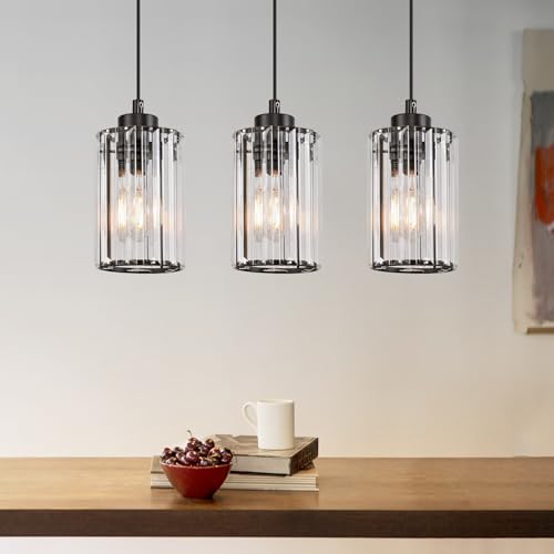 ZMH Pendelleuchte Esstisch Esszimmerlampe Hängend - Hängelampe Schwarz Modern Esstischlampe Wohnzimmer Schlafzimmer 3 Flammig E27 Hängeleuchte Design Pendellampe Kristall für Küche(ohne Leuchtmittel) von ZMH