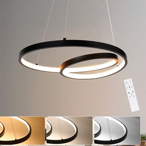 ZMH Pendelleuchte Esstisch Hängelampe LED: 40CM Schwarz Hängend Lampe Dimmbar Hängeleuchte Design Esszimmerlampe Modern Esstischlampe mit Fernbedienung Pendellampe für Wohnzimmer Schlafzimmer Küche von ZMH