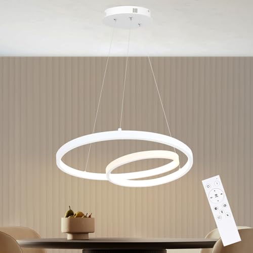 ZMH Pendelleuchte Esstisch Hängelampe LED: 40CM Weiß Hängend Lampe Dimmbar Hängeleuchte Design Esszimmerlampe Modern Esstischlampe mit Fernbedienung Pendellampe für Wohnzimmer Schlafzimmer Küche von ZMH