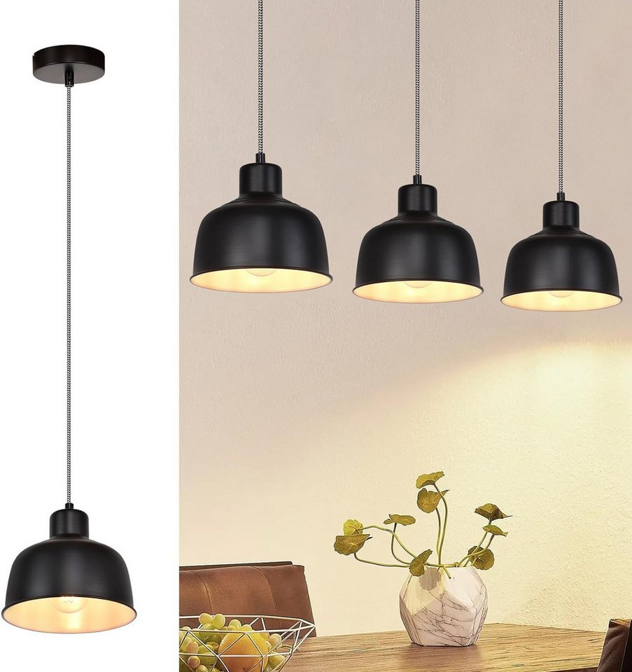 ZMH Pendelleuchte Esstisch Hängelampe Schlafzimmer: Vintage Hängeleuchte 1/3 flammig, ohne Leuchtmittel, Industrial Schwarz Esszimmerlampe Retro Esstischlampe E27 Metall von ZMH