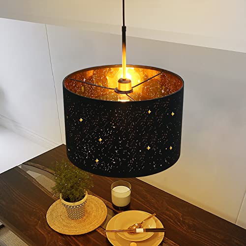 ZMH Pendelleuchte Esstisch Hängelampe Stoff - Schwarz gold Ø38CM Esstisch Hängeleuchte Modern Esstischlampe Sternenhimmel Stoffschirm E27 Pendellampe Vintage für Esszimmer Wohnzimmer Schlafzimmer von ZMH