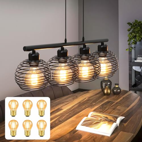 ZMH Pendelleuchte Esstisch Hängelampe Vintage: Esstischlampe Schwarz Retro Industrial Metall Hängeleuchte E27 Fassung 4 flammig Design Gefedert Pendellampe für Esszimmer Küche (6 Glühbirnen enthalten) ZMH Pendelleuchte Esstisch Hängelampe Vintage: Esstischlampe Schwarz Retro Industrial Metall Hängeleuchte E27 Fassung 4 flammig Design Gefedert Pendellampe für Esszimmer Küche (6 Glühbirnen enthalten) von ZMH