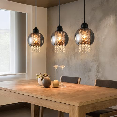 ZMH Pendelleuchte Esstisch Hängelampe Vintage - Hängeleuchte 3 Flammig Esszimmerlampe E27 Esstischlampe Glas Rauchgrau Esszimmer Pendellampe für Wohnzimmer Schlafzimmer Küch(ohne Leuchtmittel) von ZMH