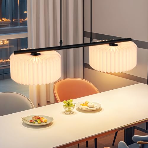 ZMH Pendelleuchte Esstisch Hängelampe Vintage - Hängeleuchte Wohnzimmer Esszimmerlampe 2 Flammig Weiß Lampenschirm Papier Lang Pendellampe Esstischlampe für Schlafzimmer Esszimmer (ohne Leuchtmittel) von ZMH
