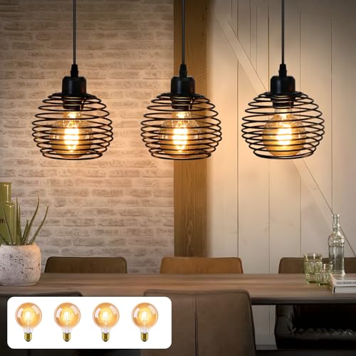 ZMH Pendelleuchte Esstisch Hängelampe Vintage - Schwarz Esstischlampe Industrial Retro Esszimmerlampe E27 Metall Hängeleuchte Esszimmer Pendellampe für Küche Wohnzimmer Büro(4 Glühbirnen enthalten) von ZMH