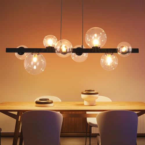 ZMH Pendelleuchte Esstisch Hängelampe Wohnzimmer - Küchenlampe Hängend G9 Hängeleuchte 8 Flammig Esstischlampe Esszimmer Transparent Pendellampe Modern Glaskugel für Küche Hotel (Ohne Leuchtmittel) von ZMH