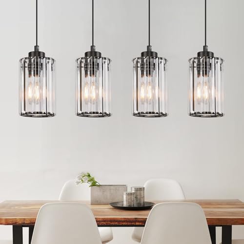ZMH Pendelleuchte Esstisch Küchenlampe Hängend - Hängelampe Wohnzimmer E27 Esstischlampe Schwarz Schlafzimmer Hängeleuchte 4 Flammig Glas Pendellampe Esszimmer Kristall für Küche(ohne Leuchtmittel) von ZMH