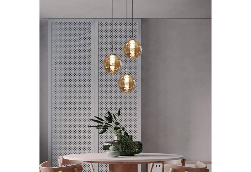 ZMH Pendelleuchte Esstisch 150CM Höhenverstellbar Pendellampe Kronleuchte Wohnzimmer, Glaskugel Hochwertige Design, LED wechselbar, 3-Flammig Bernstein Esszimmerlampe Schlafzimmer ZMH Pendelleuchte Esstisch 150CM Höhenverstellbar Pendellampe Kronleuchte Wohnzimmer, Glaskugel Hochwertige Design, LED wechselbar, 3-Flammig Bernstein Esszimmerlampe Schlafzimmer von ZMH