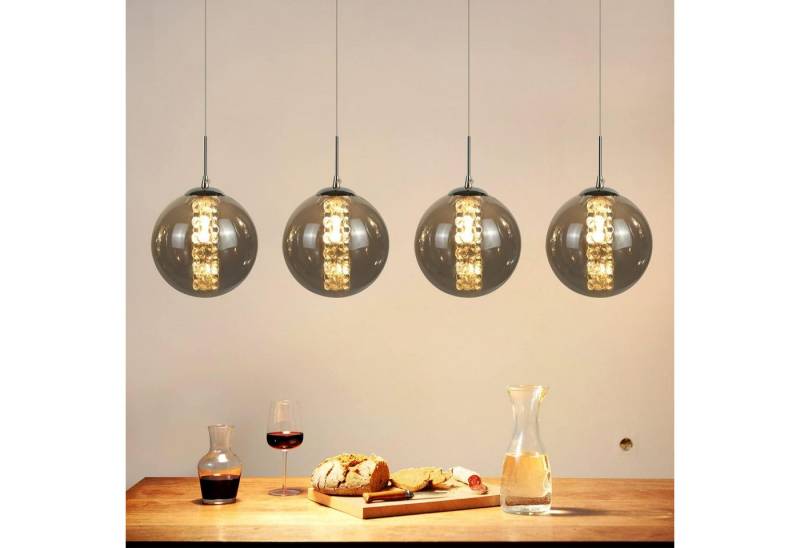 ZMH Pendelleuchte Esstisch 150CM Höhenverstellbar Pendellampe Kronleuchte Wohnzimmer, Glaskugel Hochwertige Design, LED wechselbar, 4-Flammig Grau Esszimmerlampe Schlafzimmer ZMH Pendelleuchte Esstisch 150CM Höhenverstellbar Pendellampe Kronleuchte Wohnzimmer, Glaskugel Hochwertige Design, LED wechselbar, 4-Flammig Grau Esszimmerlampe Schlafzimmer von ZMH
