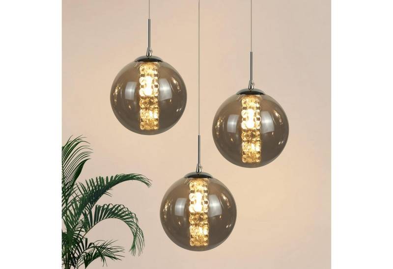 ZMH Pendelleuchte Esstisch 150CM Höhenverstellbar Pendellampe Kronleuchte Wohnzimmer, Glaskugel Hochwertige Design, LED wechselbar, 3-Flammig Grau Esszimmerlampe Schlafzimmer von ZMH