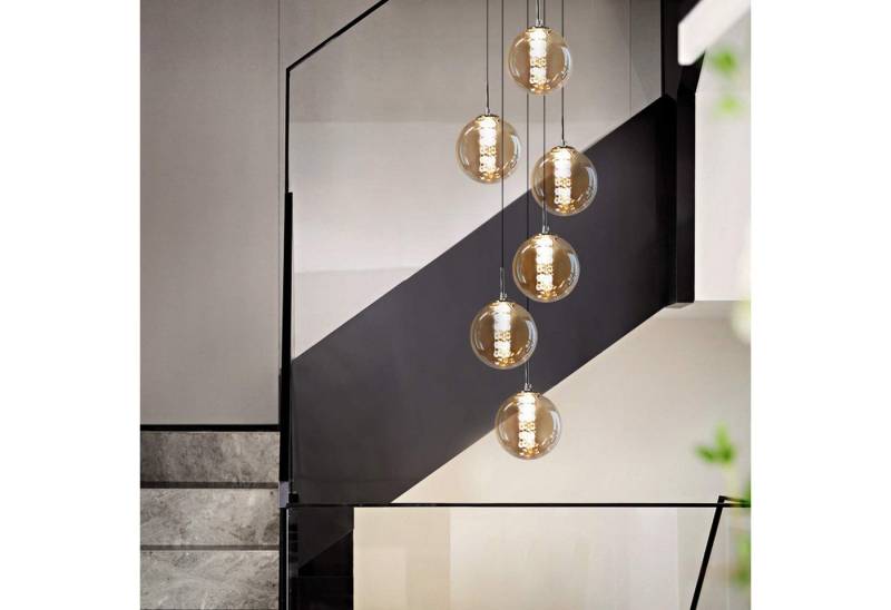 ZMH Pendelleuchte Esstisch 150CM Höhenverstellbar Pendellampe Kronleuchte Wohnzimmer, Glaskugel Hochwertige Design, LED wechselbar, 6-Flammig Bernstein Esszimmerlampe Schlafzimmer ZMH Pendelleuchte Esstisch 150CM Höhenverstellbar Pendellampe Kronleuchte Wohnzimmer, Glaskugel Hochwertige Design, LED wechselbar, 6-Flammig Bernstein Esszimmerlampe Schlafzimmer von ZMH