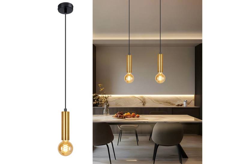 ZMH Pendelleuchte Esszimmer 1 Flammig E27 Gold Hängeleuchte Metall für Schlafzimmer, Einfache Installation, ohne Leuchtmittel, Küchenlampe Hängend Industrial Flur von ZMH