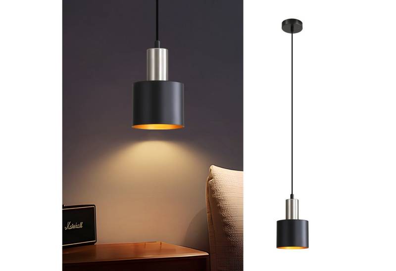ZMH Pendelleuchte Esszimmer 1 Flammig E27 Schwarz-Gold Hängeleuchte Nachttisch Hotel, Einfache Installation, ohne Leuchtmittel, Höhenverstellbar Retro Hängend Esszimmerlampe von ZMH