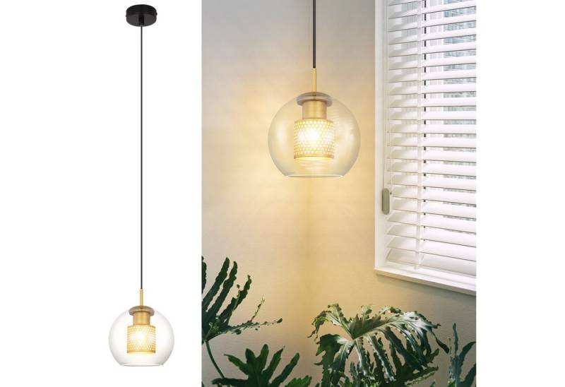 ZMH Pendelleuchte Esszimmer 1 Flammig Modern 150CM E27 Glas Hängelampe Flur, Flexible Installation, ohne Leuchtmittel, Schwarz Gold Pendellampe Glaskugel Küche Schlafzimmer von ZMH