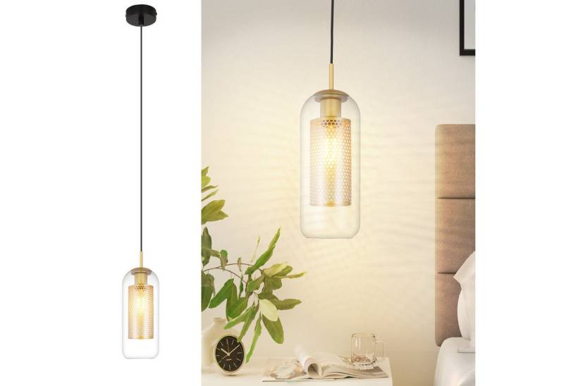 ZMH Pendelleuchte Esszimmer 1 Flammig Modern 150CM E27 Glas Hängelampe Flur, Flexible Installation, ohne Leuchtmittel, Schwarz Gold Pendellampe Glaskugel Küche Schlafzimmer von ZMH