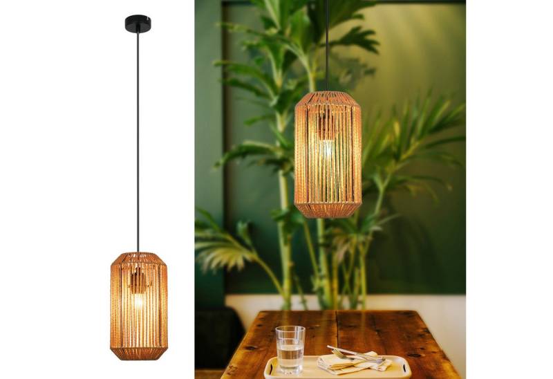 ZMH Pendelleuchte Esszimmer 1 Flammig Vintage Laterne Design Hängeleuchte E27 Flur, Hochwertige Design, ohne Leuchtmittel, Lange Laterne Design Hanfseil Esstischlampe für Schlafzimmer von ZMH