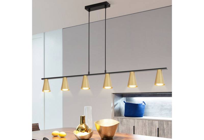 ZMH Pendelleuchte Esszimmer 4/6 Flammig GU10 Modern Hängeleuchte Wohnzimmer Flur, Einfache Installation, ohne Leuchtmittel, 150CM Schwarz-Gold Esstischlampe hängend Industrial Küche von ZMH