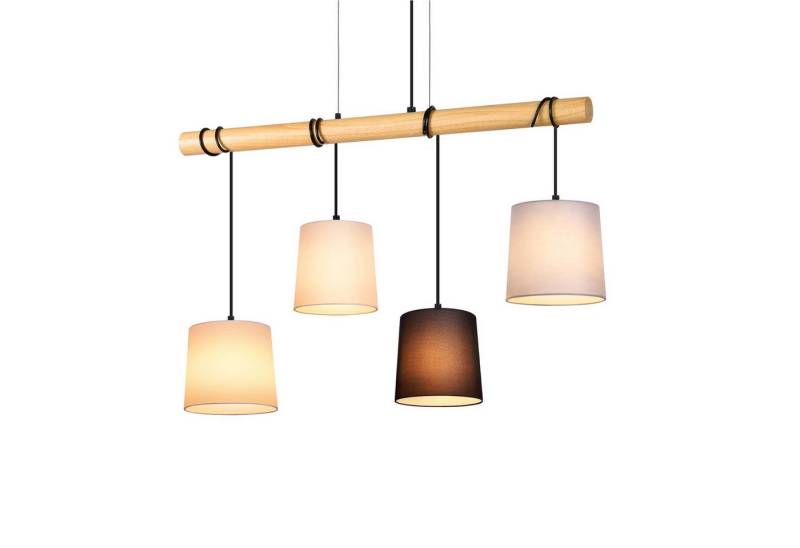 ZMH Pendelleuchte Holz 4 Flammig E27 Hängeleuchte Vintage Metall für Esszimmer, Höhenverstellbar, ohne Leuchtmittel, Stoff Pendellampe Arbeitzimmer Büro von ZMH