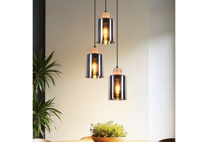 ZMH Pendelleuchte Holz Hängelampe E27 esstisch Vintage Esszimmerlampe aus Glas, LED wechselbar von ZMH