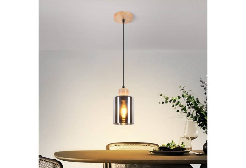 ZMH Pendelleuchte Holz Hängelampe E27 esstisch Vintage Esszimmerlampe aus Glas, LED wechselbar von ZMH