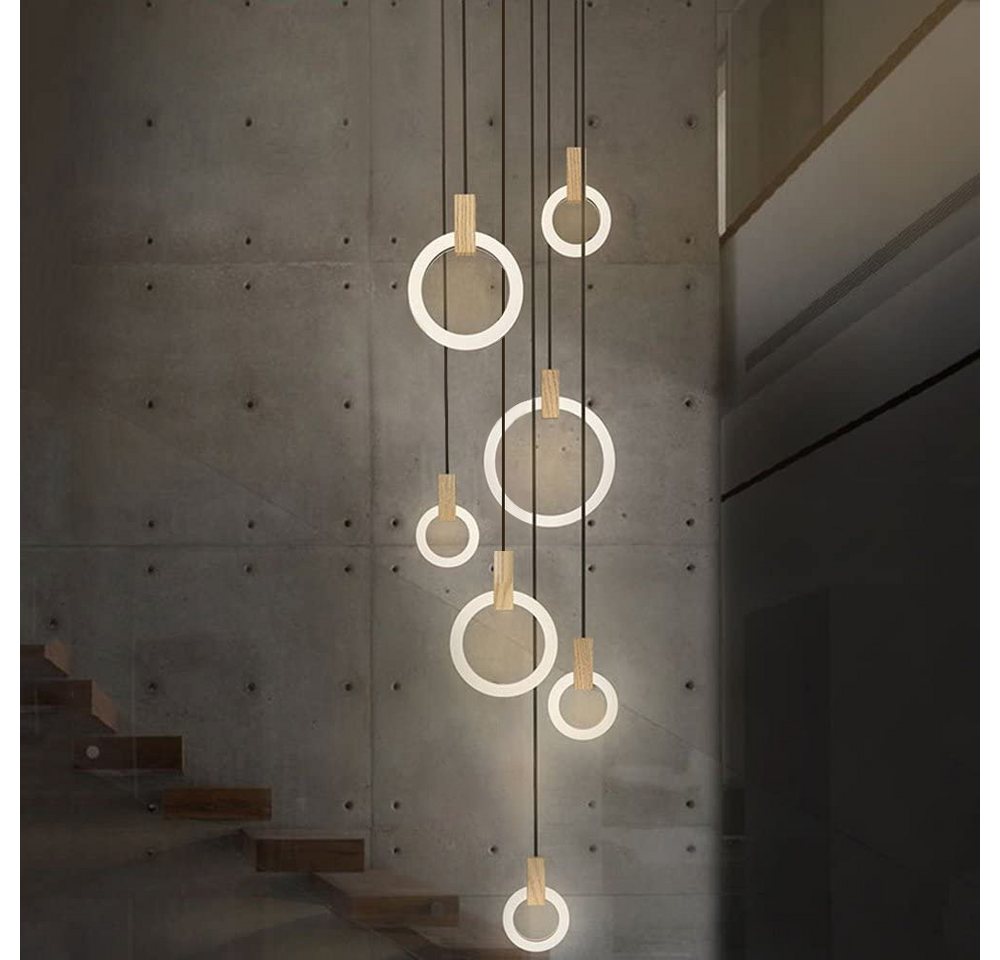 ZMH Pendelleuchte Kronleuchter Hängeleuchte Pendellampe Hängelampe Holz, LED fest integriert, esstisch Hängeleuchte 55W 7-Led Ring von ZMH