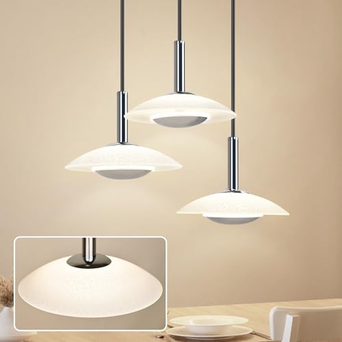 ZMH LED Hängelampe Pendelleuchte Wohnzimmer - Hängeleuchte Modern Design Glas Küche Esszimmerlampe 3000K Warmweiß Chrom Esstischlampe 3 Flammig Rund Metall Pendellampe für Esstisch Schlafzimmer von ZMH