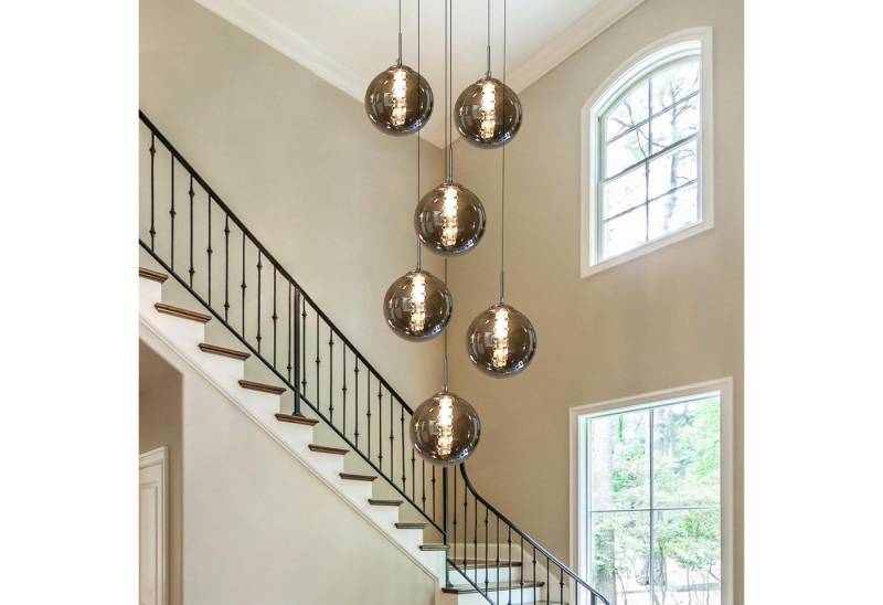 ZMH Pendelleuchte LED Höhenverstellbar Kronleuchter Glas Wohnzimmerlampe, LED wechselbar, Warmweiß, 6 Flammig von ZMH