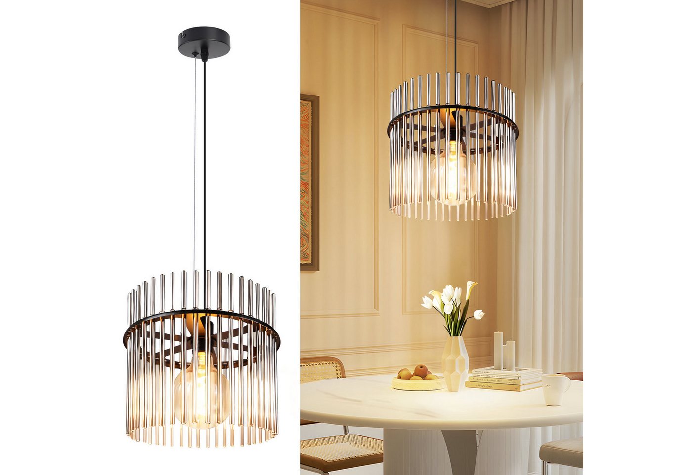 ZMH Pendelleuchte Lichtmaler Hängeleuchte 1 Flammig Hängelampe Glas E27, ohne Leuchtmittel, Glas E27 Esstischlampe Hängend Retro (ohne Leuchtmittel) von ZMH