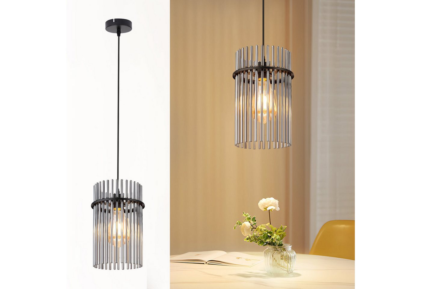 ZMH Pendelleuchte Lichtmaler Hängeleuchte 1 Flammig Hängelampe Glas E27, ohne Leuchtmittel, Glas E27 Esstischlampe Hängend Retro (ohne Leuchtmittel) von ZMH