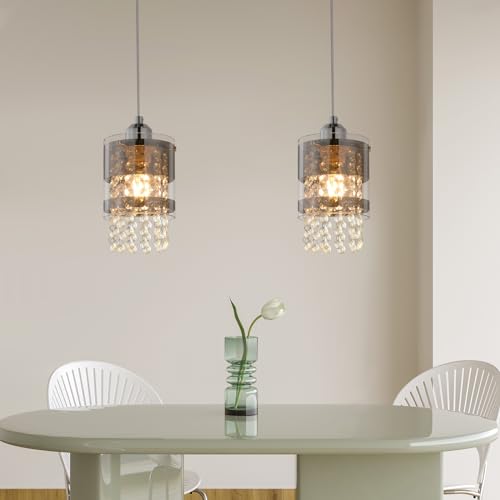 ZMH Pendelleuchte Modern Esstisch Hängelampe 2er: 1 Flammig E27 Glas Hängeleuchte 150CM Max Höhenverstellbar Design Kristall Pendellampe für Wohnzimmer Schlafzimmer Küche Esszimmer Ohne Leuchtmittel von ZMH