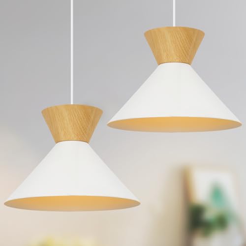 ZMH Pendelleuchte Modern Esszimmer Hängelampe: 2 x Esstischlampe Weiß E27 Metall Hängeleuchte Schlafzimmer Retro Hängend Esszimmerlampe Ø25cm Innen Pendellampe für Küche Wohnzimmer Flur Bar Resturant von ZMH