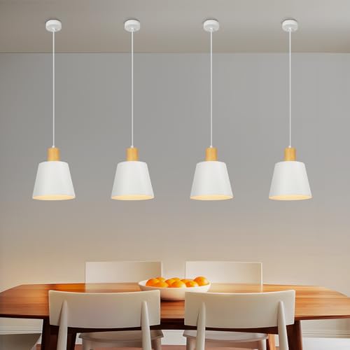 ZMH Pendelleuchte Modern Esszimmer Hängelampe: 4 x Metall Hängeleuchte Ø20cm Weiß E27 Esstischlampe Retro Hängend Esszimmerlampe Innen Schlafzimmer Pendellampe für Küche Wohnzimmer Flur Bar Resturant von ZMH