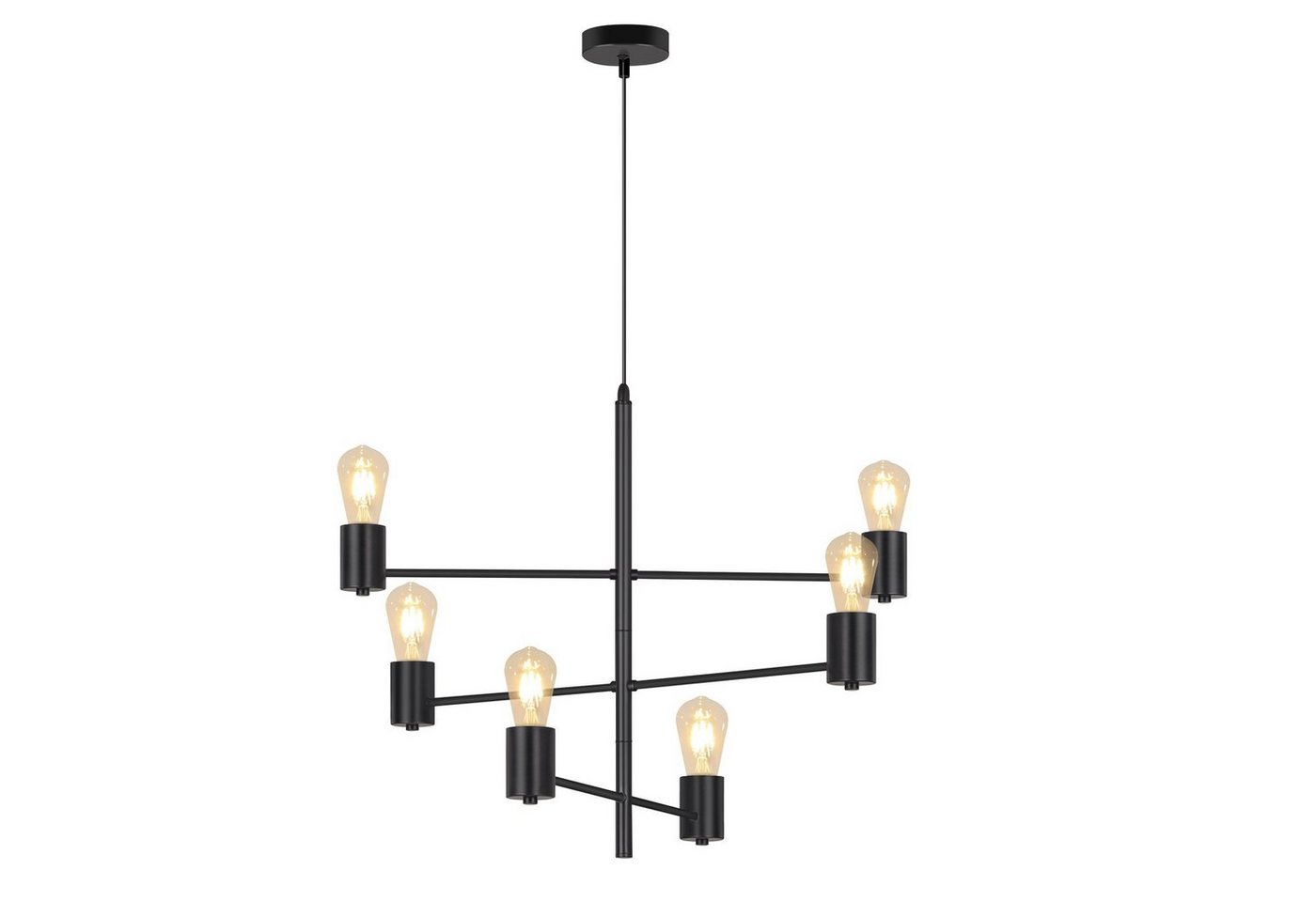 ZMH Pendelleuchte Schwarz Vintage Esstisch Hängelampe 6 Flammig Schlafzimmer Flur, ohne Leuchtmittel, E27-Fassung(Ohne Glühbirne), Schwarz, Modern Design von ZMH