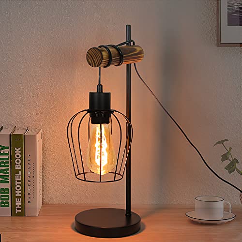 ZMH Retro Tischlampe 1 flammige Vintage Nachttischlampe Wohnzimmer Tischleuchte im Industrial Design aus Metall und Holz - Schwarz - Fassung: E27 - inkl. Schalter - ohne Leuchtmittel (50CM) von ZMH