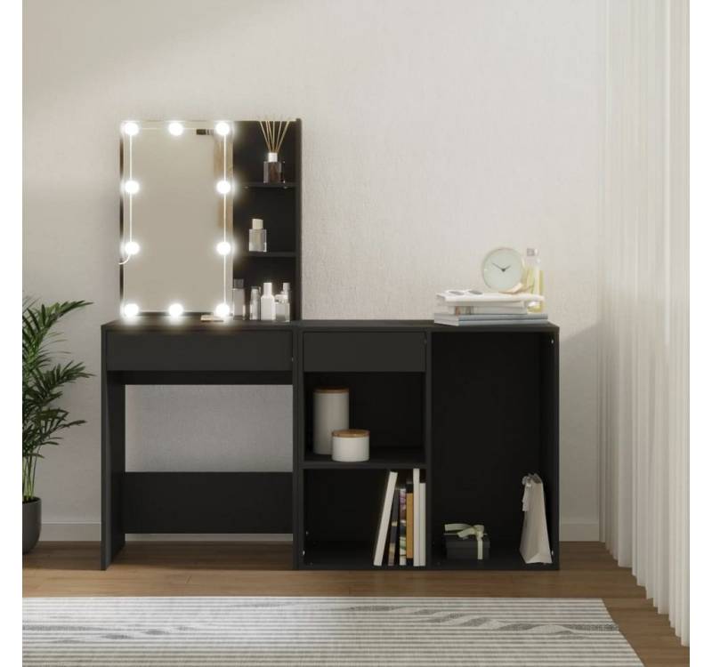 ZMH Schminktisch LED-Schminktisch mit Schrank Schwarz Holzwerkstoff (Set, 1-St) von ZMH