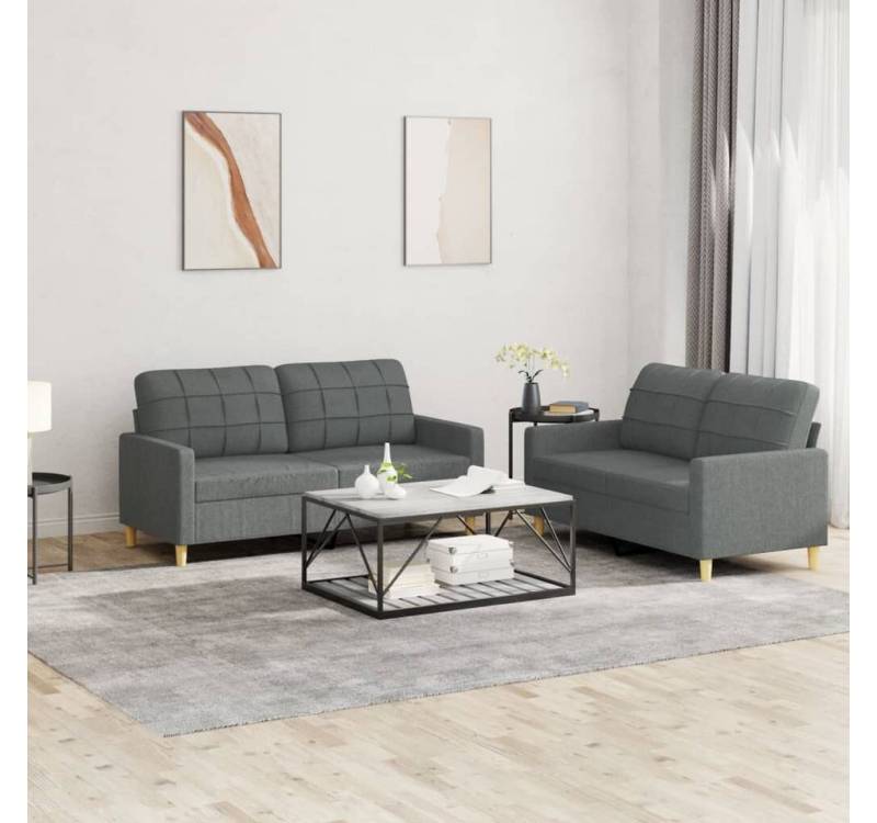 ZMH Sofa 2-tlg. Sofagarnitur mit Kissen Schwarz/Grau Kunstleder von ZMH