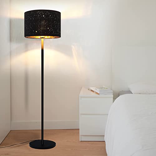 ZMH Stehlampe Modern Wohnzimmer Stehleuchte - Standleuchte aus Stoff mit E27 Fassung Max. 40W Schwarz Gold Stern Design Lampenschirm 144cm Standlampe für Schlafzimmer Kinderzimmer Flur Café von ZMH