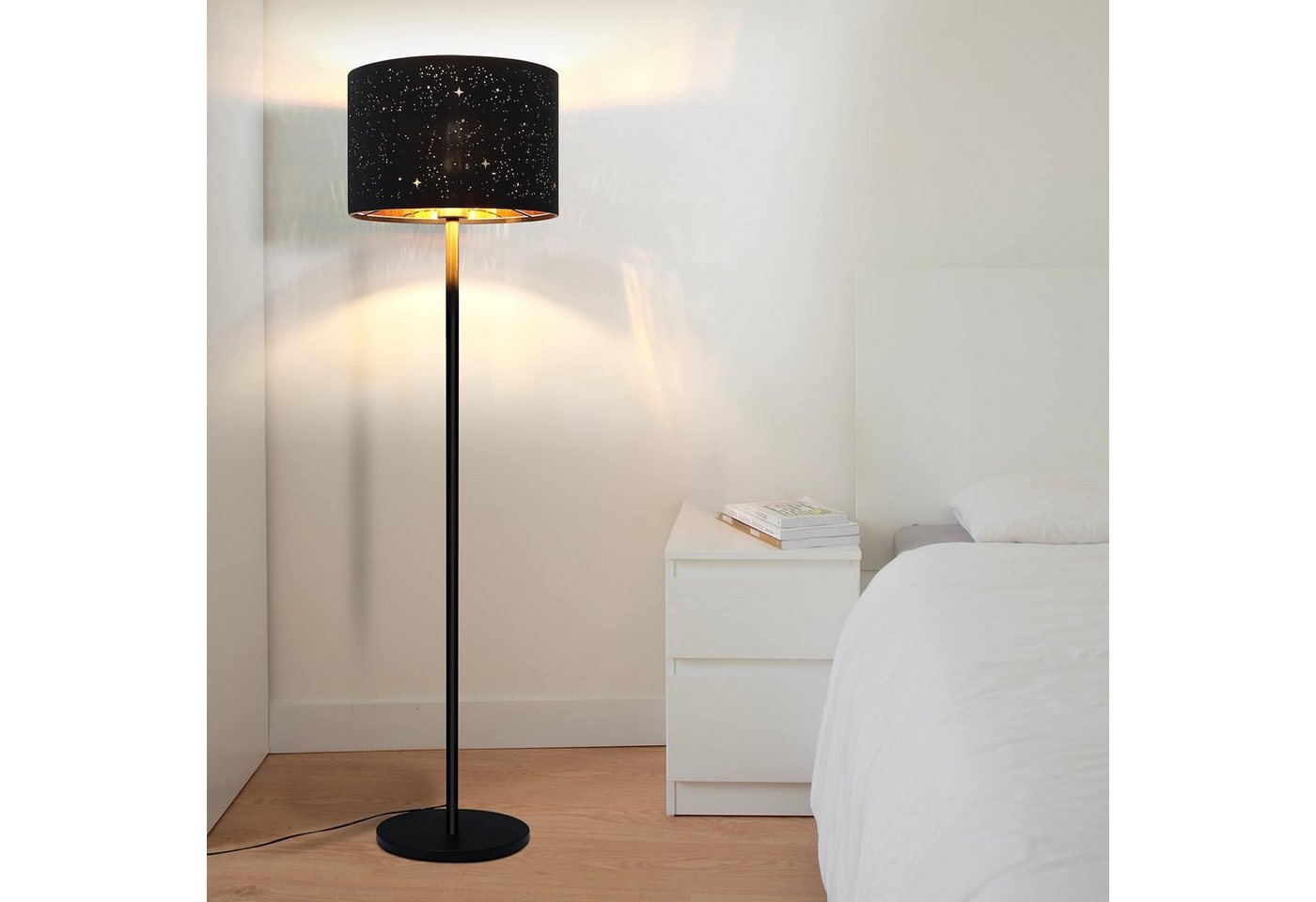 ZMH Stehlampe Modern Wohnzimmer Stehleuchte aus Stoff mit E27, LED wechselbar, Schwarz-Gold von ZMH