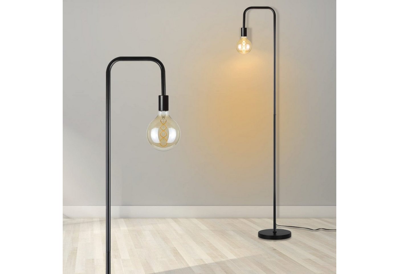 ZMH Stehlampe Vintage Schwarz mit Fußschalter Industrial Design aus Metall, ohne Leuchtmittel, Hohe: 157cm, Kabellänge 200cm von ZMH